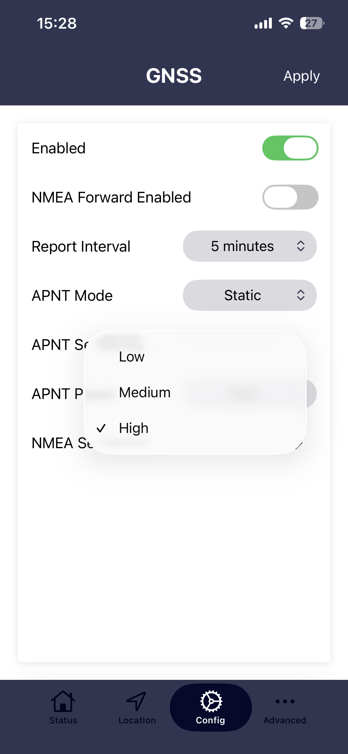 APNT sensitivity